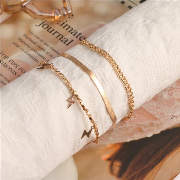 Gold Lightning Bolt Ankle Bracelet Set - Picture 4 of 5